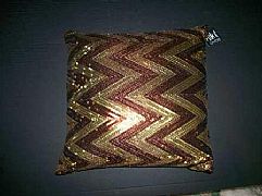 SEQUINS-JAZZY-ZIG-ZAG-CHOCOLATE-&-GOLD-CUSHION-40-cm-X-40-cm-SQUARE-NEW-DESIGNER